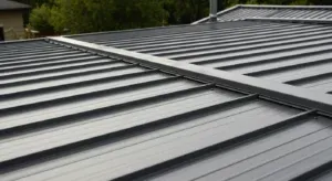 A standing seam metal roof running away from the camera.