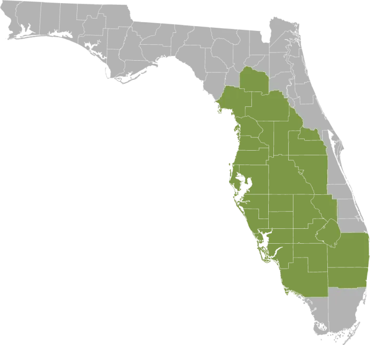 Map of Florida with the areas CES Roofing serves