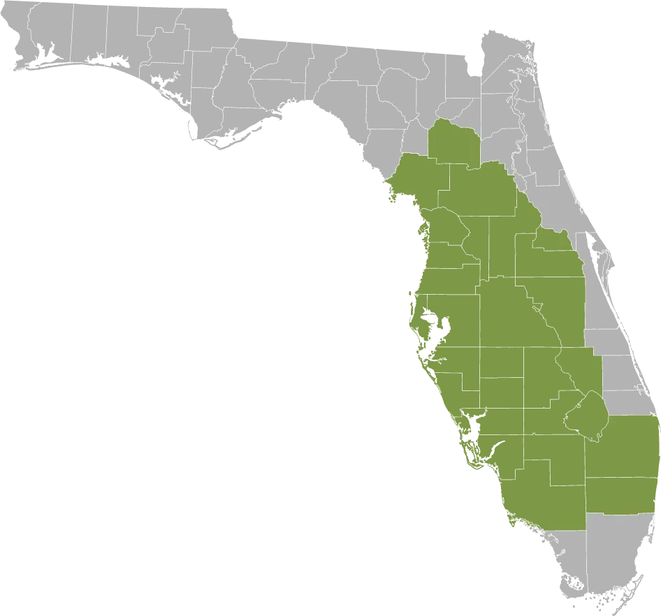 Map of Florida with the areas CES Roofing serves